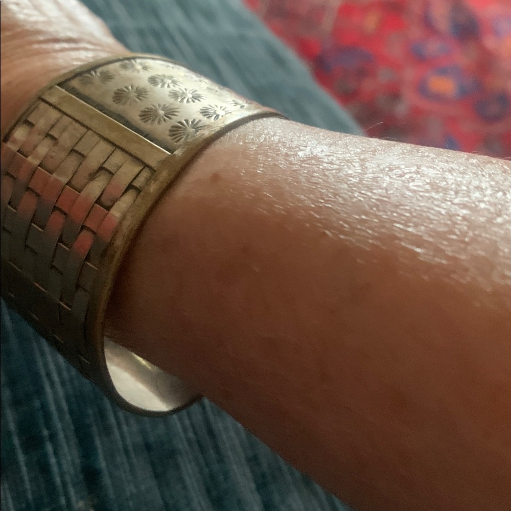 Wide Woven-Pattern Silver Cuff Bracelet